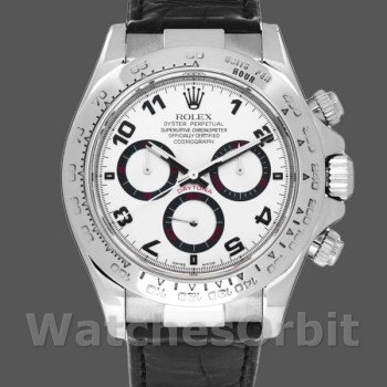 Replica Rolex Daytona 40mm Heren-116519-Zwarte krokodillenleren band-Witte wijzerplaat Wit