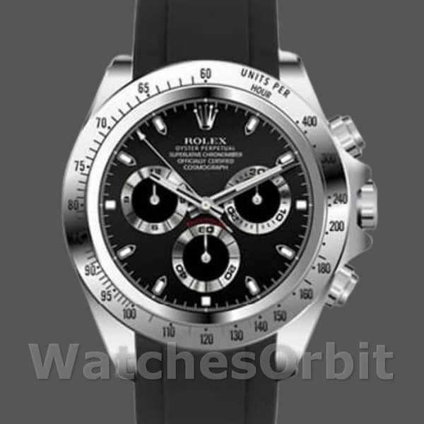 Replica Rolex Daytona 40mm Heren-116519-Zwarte wijzerplaat-Zwarte rubberen band Zwart<br />