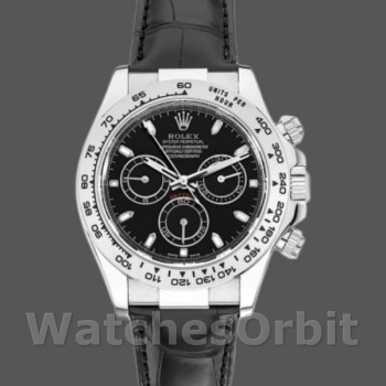 Replica Rolex Daytona 40mm Heren-116519-Zwarte Lederen Band-Zwarte Wijzerplaat Zwart<br />
