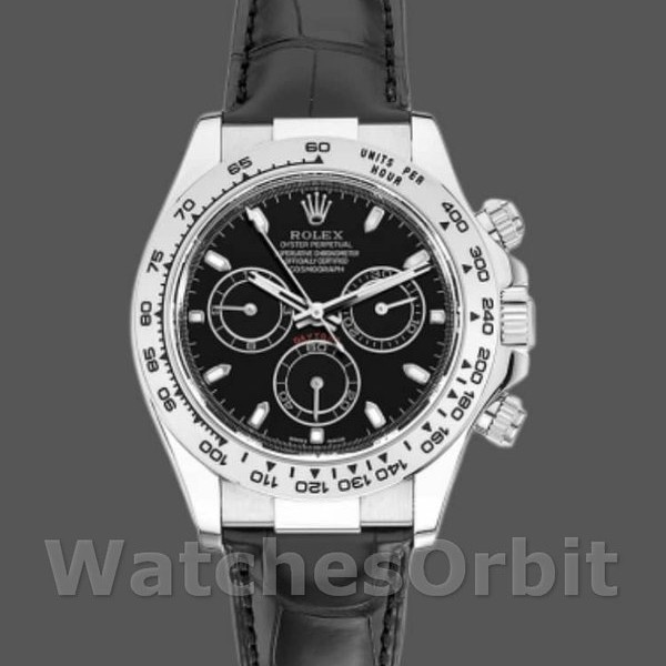 Replica Rolex Daytona 40mm Heren-116519-Zwarte Lederen Band-Zwarte Wijzerplaat Zwart<br />