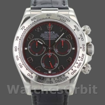 Replica Rolex Daytona 40mm Heren-116519-Zwarte Racing Dial-Leren Band Zwart<br />