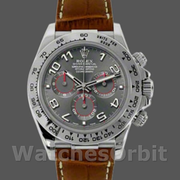 Replica Rolex Daytona 40mm Heren-116519-Grijze Wijzerplaat-Bruin Lederen Band Grijs<br />