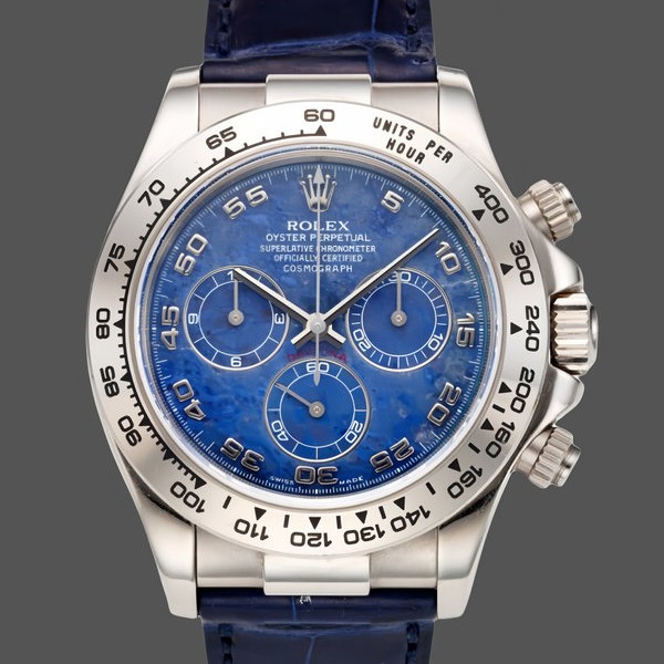 Replica Rolex Daytona 40mm Heren-116519-Sodaliet Arabic Dial-Blauw Alligatorleer Sodaliet Arabisch