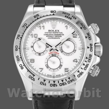 Replica Rolex Daytona 40mm Heren-116519-Witte Arabische Wijzerplaat-Zwarte Leren Band Witte Arabische