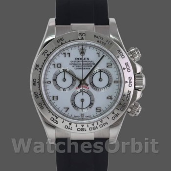 Replica Rolex Daytona 40mm Heren-116519-Witte Arabische Wijzerplaat-Zwarte Rubber Band Wit