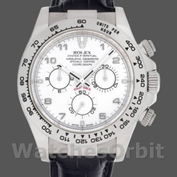 Replica Rolex Daytona 40mm Heren-116519-Witte wijzerplaat-Zwarte lederen band Wit