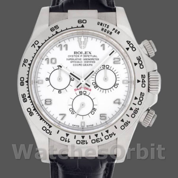 Replica Rolex Daytona 40mm Heren-116519-Witte wijzerplaat-Zwarte lederen band Wit
