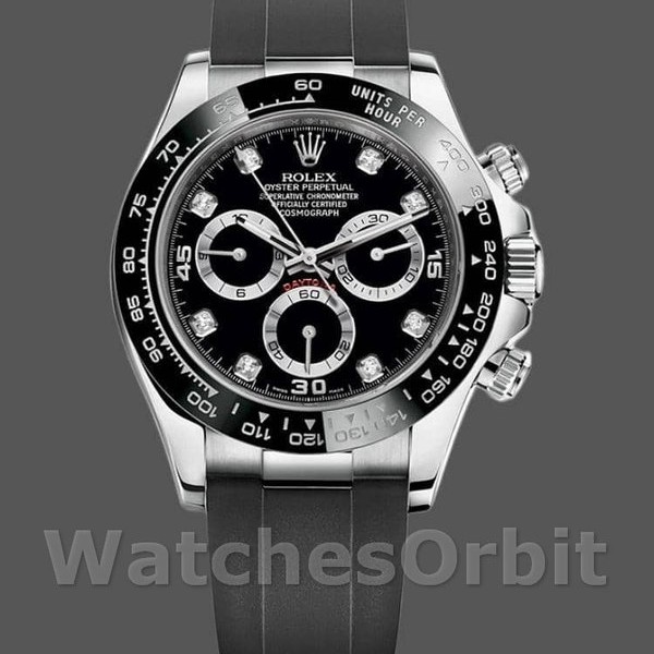 Replica Rolex Daytona 40mm Heren-116519-Witgoud-Automatisch-Zwarte Wijzerplaat-Diamanten Zwarte Diamanten