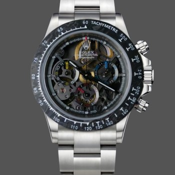 Replica Heren Rolex Daytona-116520 ADG, Skelet wijzerplaat, stalen armband en kast, zwart skelet