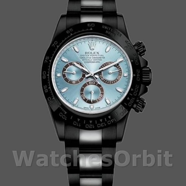 Replica Rolex Daytona 40mm Heren-116523-Zwart PVD/DLC Gecoat-Roestvrij Staal Ijsblauw