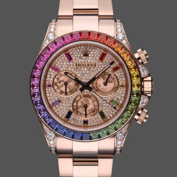 Replica Heren Rolex Daytona-116595RBOW, Regenboog, Roségoud, Pave Diamond Dial, Saffier Bezel, Diamond Dial