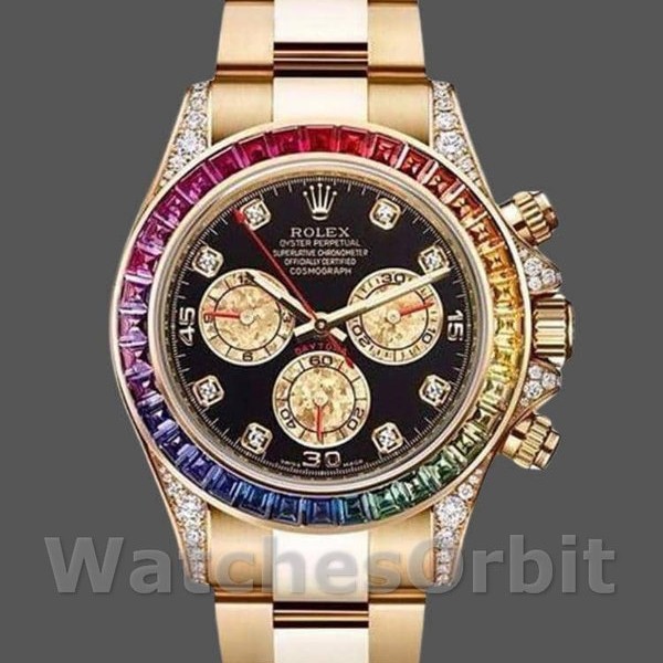 Replica Heren Rolex Daytona-116598, 40mm, Geelgoud, Zwarte Diamanten Wijzerplaat