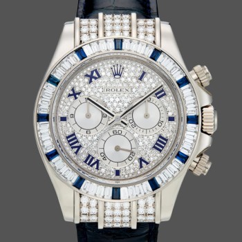 Replica Rolex Daytona 40mm Heren-116599-Pave Diamond Dial-Blauw Leren Band Blauw