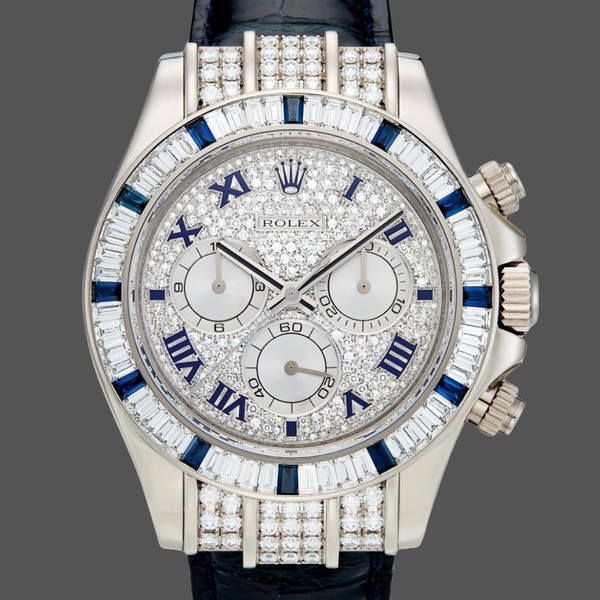Replica Rolex Daytona 40mm Heren-116599-Pave Diamond Dial-Blauw Leren Band Blauw