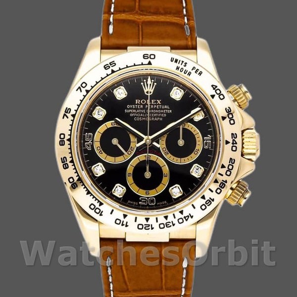 Replica Rolex Daytona 40mm Heren-16518-Zwarte Diamanten Wijzerplaat-Leren Band Zwart