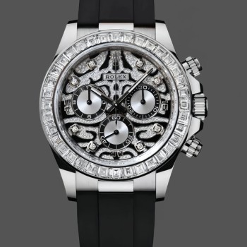 Replica Heren Rolex Daytona 40-116589TBR, Tijgeroog, Witgoud, Diamanten wijzerplaat, Oysterflex, Diamanten wijzerplaat