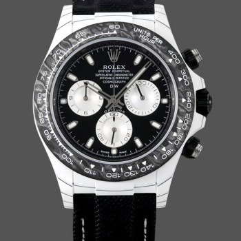 Replica Heren Rolex Daytona Cosmograph Carbon Fiber Black Dial 40MM Zwart