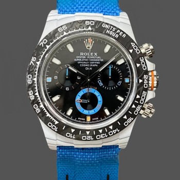 Replica Heren Rolex Daytona Cosmograph Koolstofvezel 40MM met Nylon Band Zwart