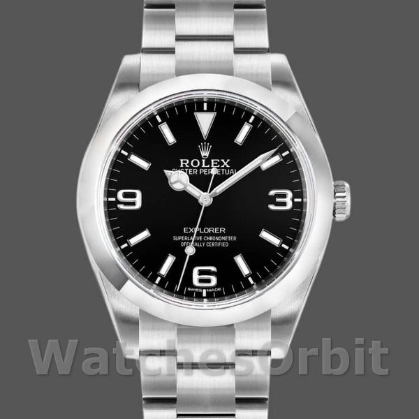 Replica Rolex Explorer 39mm Heren-214270-Roestvrij Staal-Zwarte Wijzerplaat Zwart