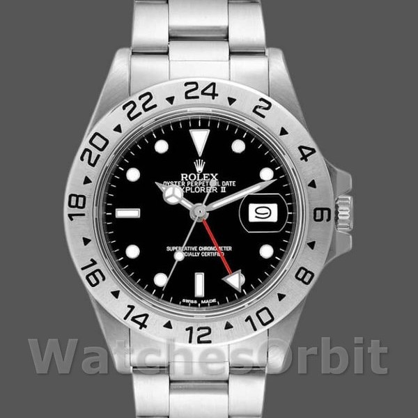 Replica Rolex Explorer II 39mm Heren-16550-Roestvrij Staal-Zwarte Wijzerplaat Zwart