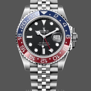 Replica Heren Rolex GMT-Master II Roestvrij Staal 40MM met zwarte wijzerplaat en rode ring Zwart
