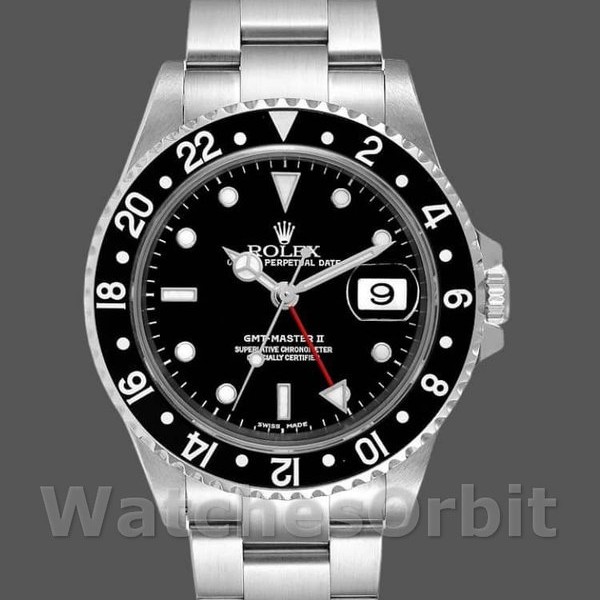 Replica Heren Rolex GMT-Master II-16710, 40mm, Zwarte Wijzerplaat, Roestvrijstalen Kast, Heren Zwart