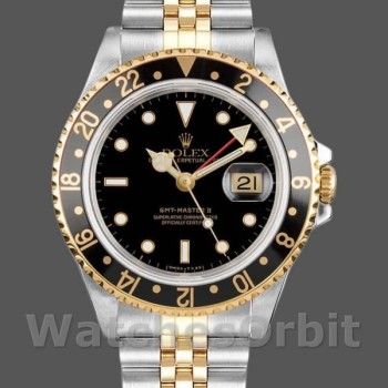 Replica Rolex GMT-Master II 40mm Heren-16713LN-Oysterstaal & Geelgoud-Zwarte Wijzerplaat Zwart