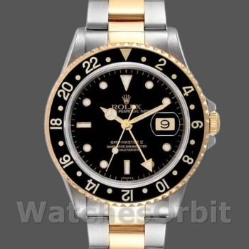 Replica Rolex GMT-Master II 40mm Heren-16713LN-Staal & Geelgoud-Zwarte Wijzerplaat Zwart