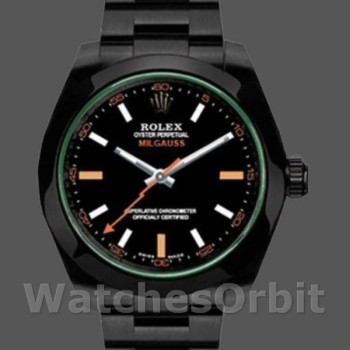 Replica Rolex Milgauss 40mm Heren-116400GV-Groen kristal-Roestvrij staal/PVD-Zwarte wijzerplaat Zwart