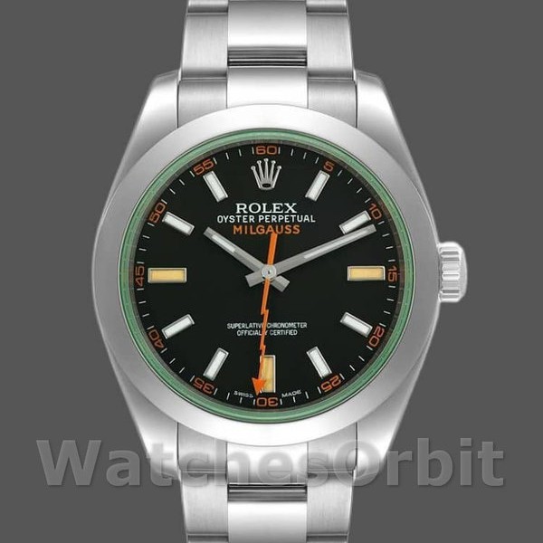 Replica Rolex Milgauss 40mm Heren-116400GV-Roestvrij Staal-Zwarte Wijzerplaat Zwart