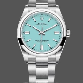 Replica Heren 2024 Rolex Oyster Perpetual-126000, Roestvrij staal, Baby Blue Dial, Blauw
