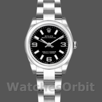 Replica Rolex Oyster Perpetual 26mm voor dames-176200-zwarte wijzerplaat-roestvrij staal zwart