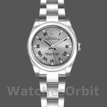 Replica Rolex Oyster Perpetual 26mm voor dames-176200-Rhodium Grijze Wijzerplaat met Romeinse cijfers<br />