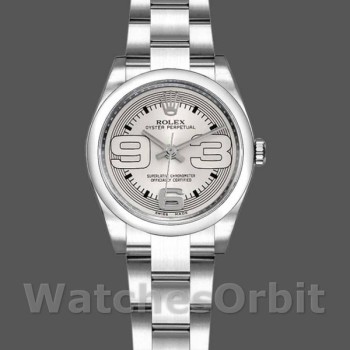 Replica Dames Rolex Oyster Perpetual 26mm-176200-Zilveren Arabische Wijzerplaat-Oyster Armband Zilver