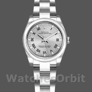 Replica Rolex Oyster Perpetual 26mm voor dames-176200-Zilver Romeinse cijfer wijzerplaat Zilver