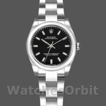 Replica Rolex Oyster Perpetual 26mm voor dames-176200-roestvrij staal-zwarte index wijzerplaat zwart