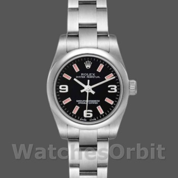 Replica Rolex Oyster Perpetual 26mm voor dames-176200-Roestvrij Staal-Zwarte Wijzerplaat Zwart