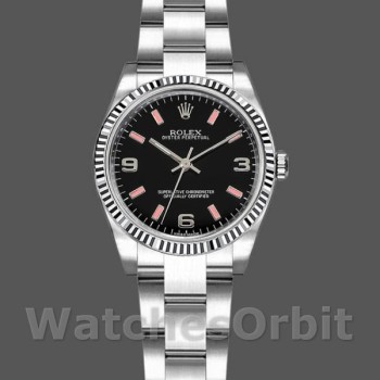 Replica Rolex Oyster Perpetual 26mm voor dames-176234-Zwarte wijzerplaat-Geflutste lunette Zwart