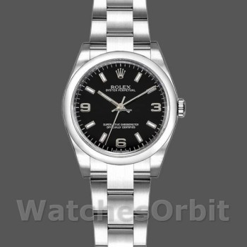 Replica Rolex Oyster Perpetual 26mm voor dames-176234-Gegolfde ring-zwart Arabische wijzerplaat Zwart