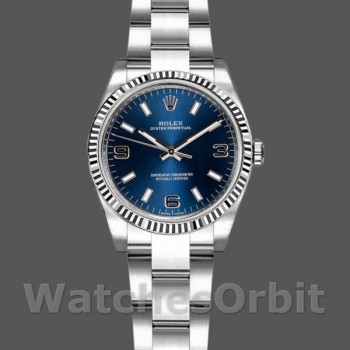 Replica Rolex Oyster Perpetual 26mm voor dames-176234-Gegolfde ring-blauwe wijzerplaat Blauw