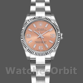 Replica Rolex Oyster Perpetual 26mm voor dames-176234 Geribbelde ring-Roze wijzerplaat Roze