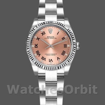 Replica Rolex Oyster Perpetual 26mm voor dames-176234-Roze diamanten wijzerplaat met geribbelde lunette