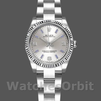 Replica Rolex Oyster Perpetual 26mm voor dames-176234-Zilveren wijzerplaat-Blauw Baton Zilver