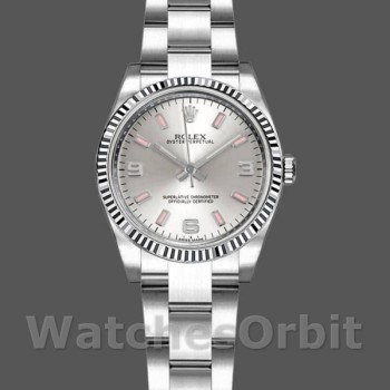 Replica Rolex Oyster Perpetual 26mm voor dames-176234-Zilveren wijzerplaat-Roze knoop zilver