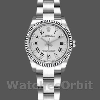Replica Rolex Oyster Perpetual 26mm voor dames-176234-Silver Roman Diamond Dial Zilver