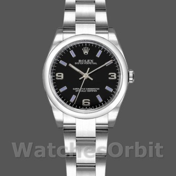 Replica Rolex Oyster Perpetual 31mm voor dames-177200-zwarte wijzerplaat-blauw baton zwart