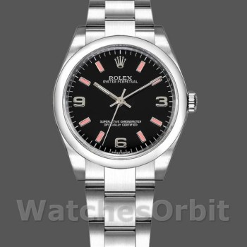 Replica Rolex Oyster Perpetual 31mm voor dames-177200-Zwarte wijzerplaat-Roze Baton Zwart