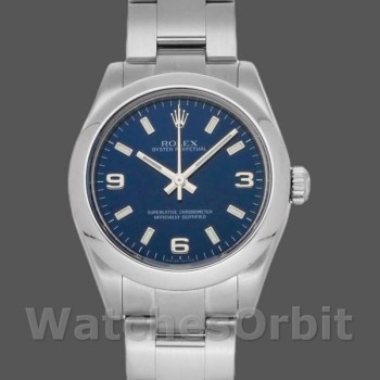 Replica Dames Rolex Oyster Perpetual 31mm-177200-Blauwe Arabische Wijzerplaat-Domed Bezel Blauw