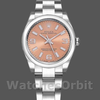 Replica Rolex Oyster Perpetual 31mm voor dames-177200-Roze Wijzerplaat-Domed Bezel Roze