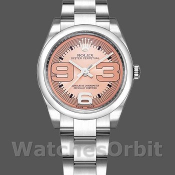 Replica Rolex Oyster Perpetual 31mm voor dames-177200-Pink Maxi Arabic Dial-Domed Bezel Roze